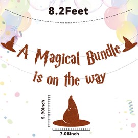 A Magical Bundle is on the Way Banner - Magical Theme Baby Shower Decor, Magical Wizard Baby Shower Decorations Brown Glitter