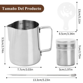 Dokpav 350ml/12oz Jarra Para Espumar Lech, Jarra De Lche Acero Inoxidable Medidas con 16 Moldes y Coctelera De Polvo De Acero,Barista Pen Para Espumar Café Espresso y Leche Máquinas De Café Espresso