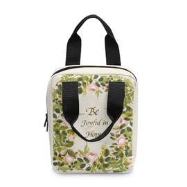 Xoenoiee Pink Floral Print Tote Bible Bag, Be Joyful in Hope, Bible Cover Bible Case for Women Men Portable Carrying Book Case Church Bag Bible Protective Bag