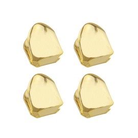 Grillz Gold Tooth Cap,18K Gold Silver Plated Grillz,Hip Hop Teeth Accessories,Plain Single Tooth Cap for Teeth Mouth,Realistic Fake Teeth Grills for Party,Open Face Front Tooth Caps (2964)