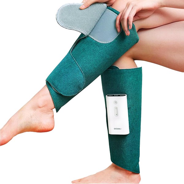 DEDAKJ Leg Massager Compression, Cordless Air Compression Calf Massager for Circulation, 3 Gears Heats/Intensity/Mode, Rechargeable, Adjustable Velcro, Relieve Pain - 2 Packs