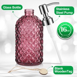 MOCLIF 16 OZ Clear Soap Dispenser with 304 Rustproof Stainless Steel Pump Bathroom Kitchen,Refillable Liquid Glass Soap Dispenser for Hand Soap, Dish Soap, Lotion(Purple)