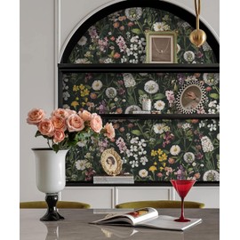 Floral Contact Paper 16.9inch x 118.1inch Floral Peel and Stick Wallpaper Green Boho Peel and Stick Wallpaper Removable Self Adhesive Contact Paper for Bedroom Decorative Vinyl