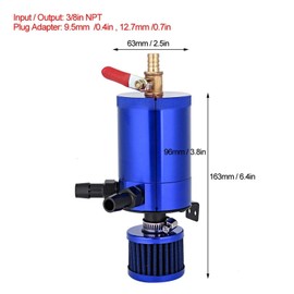 Aramox Tanque de Aceite para Coche, depósito de depósito de Aceite de aleación de Aluminio Universal, Bote de Captura con Kit de Accesorios de 2 Puertos, Negro, Azul, Rojo(Azul)