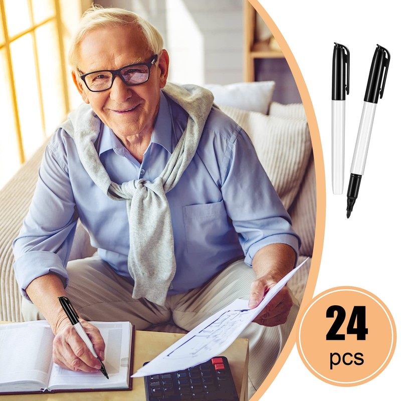 Colarr 24 Pcs Thick Tipped Low Vision Pen Black Ink