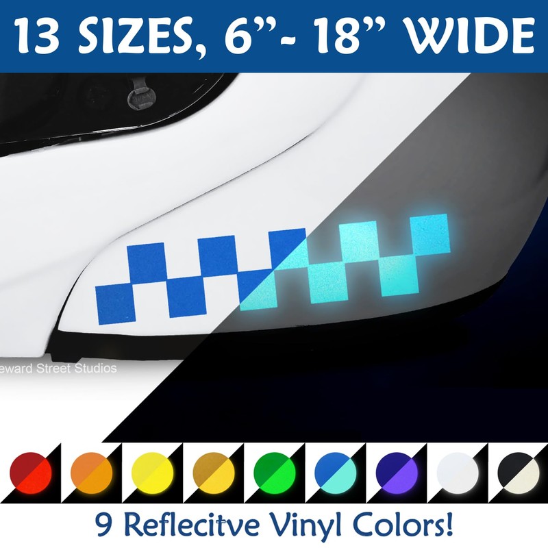 Set of 2 Reflective Checkered Stripes Decals, Racing Flag Motorcycle