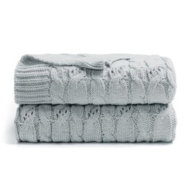 Carriediosa Cable Knit Throw Blanket Soft Textured Lightweight Farmhouse Decorative Throws Summer Knitted Woven Chenille Blankets for Couch Chair Bed Sofa, 60" X 80" Twin Size Light Grey
