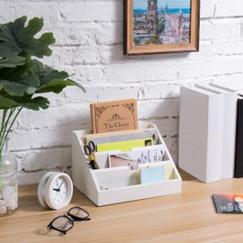 MyGift 4-Compartment Vintage White Wood Desktop Mail Sorter/Office Desk Stationery Organizer