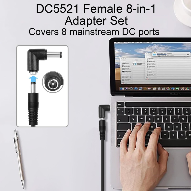 ELFJMZP DC Adapter Plug Set 8-in-1 90 Degree Right Angle