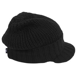 Original One mens Winter Wool Blend Visor Beanie Knit Brim Fleece Lined Earflap Ski Cap, Black, Medium