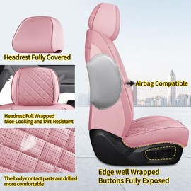 Chezope Automotive Car Seat Covers Full Set Universal Fit for Most Cars SUV Sedans Trucks Waterproof Leatherette Car Seat Covers Accessories Pink