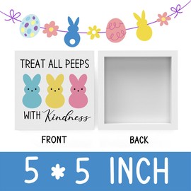 Easter Decor Teachers Easter Decor Easter Bunny Decor Happy Easter Decor Easter Gift For Teacher, Wooden Box Decor for Rustic Home Bedroom Living Room Table Shelf Office-Treat All Peeps With Kindness