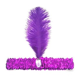 Zhzrche 1920s Feather Headband For Mardi Gras Women Vintage Sequins Rhinestones 20s Flapper Headpiece (Purple, One size)