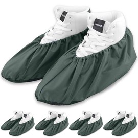 LINKEASE Reusable Boot & Shoe Covers Water Resistant Non Skid and Washable for Real Estate Contractors to Keep Floors Carpets Footwear and Rooms Clean - 5 Pairs (Large, Grey)