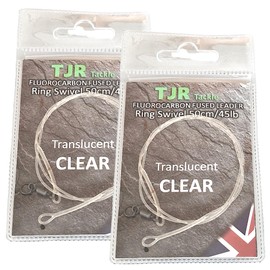 Twin pack fluorocarbon 50cm carp Leaders Flexi Ring swivels fused loop 3 colour options (Translucent Brown)