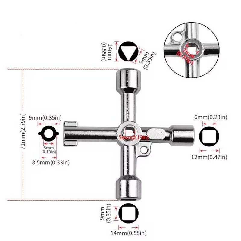 2Pcs 4 Way Sillcock Key Wrench Set, Multi-Functional Utilities Water