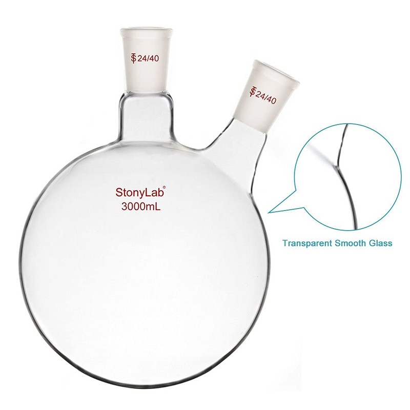 StonyLab Glass 2 Neck Round Bottom Flask RBF, with 24/40