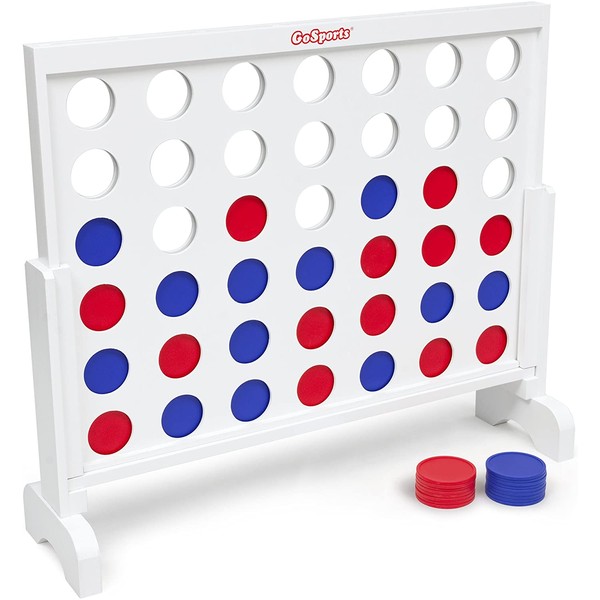GoSports Giant Wooden 4 in a Row Game | Choose Between Classic White or Dark Stain | 3 Foot Width - Jumbo 4 Connect Family Fun with Coins, Case and Rules