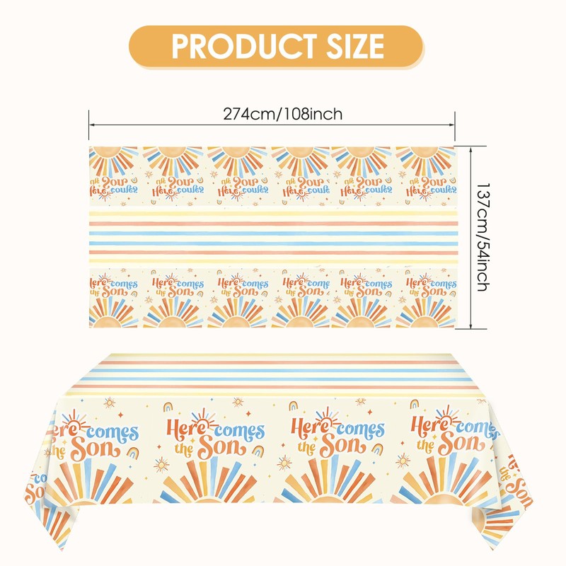3Pcs Here Comes The Son Baby Shower Decorations Tablecloths Plastic