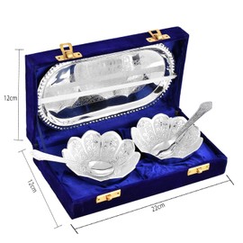 BENGALEN Silver Plated Bowl Spoon Tray Set Dry Fruits Dessert Serving Set Diwali Gifts Friends Family Home Decorative Corporate Christmas Wedding Return Gift Items