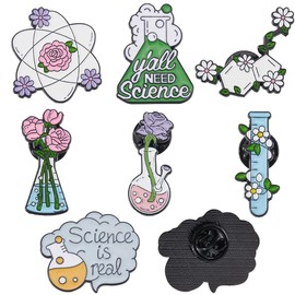 SUNNYCLUE 1 Box 14Pcs 7 Styles Chemistry Pins Bulk Science Brooch Metal Alloy Enamel Cartoon Scientist Chemistry Flower Laboratory Bottle Lapel Pin for Bag Clothes Hat Party School Decoration Supplies