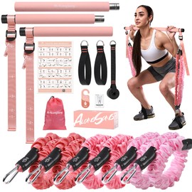 ALongSong Upgraded Pilates Bar Kit with Resistance Bands Fabric Wrapped Natural Latex, Adjustable Exercise Equipment Multifunctional Yoga Pilates Stick for Home Gym Supports Full-Body Workouts