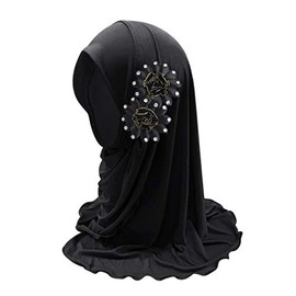 Kids Girls Lovely Muslim Hijab with Flowers Anti-UV Sun Protection Breathable One Piece Hijab Islamic Head Scarf Shawls Arabian Turban for 2-6 Years