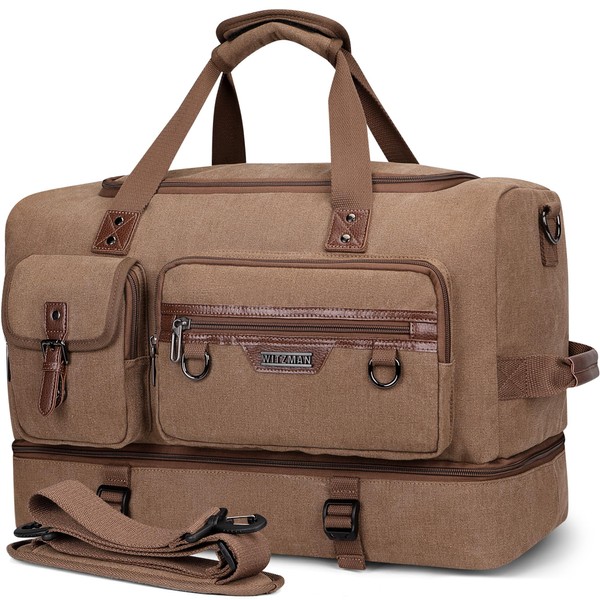 WITZMAN Canvas Weekender Bag Mens Overnight Bag for Traveling Carry