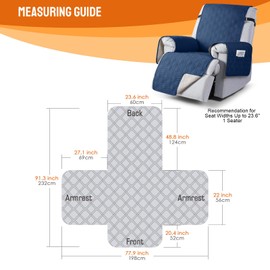 VANSOFY 100% Waterproof Recliner Chair Covers, Recliner Cover Non-Slip Dog Chair Cover Furniture Protector Washable Slipcover with Pocket, Elastic Straps for Pets, Dogs(Ocean Blue, 23.6")