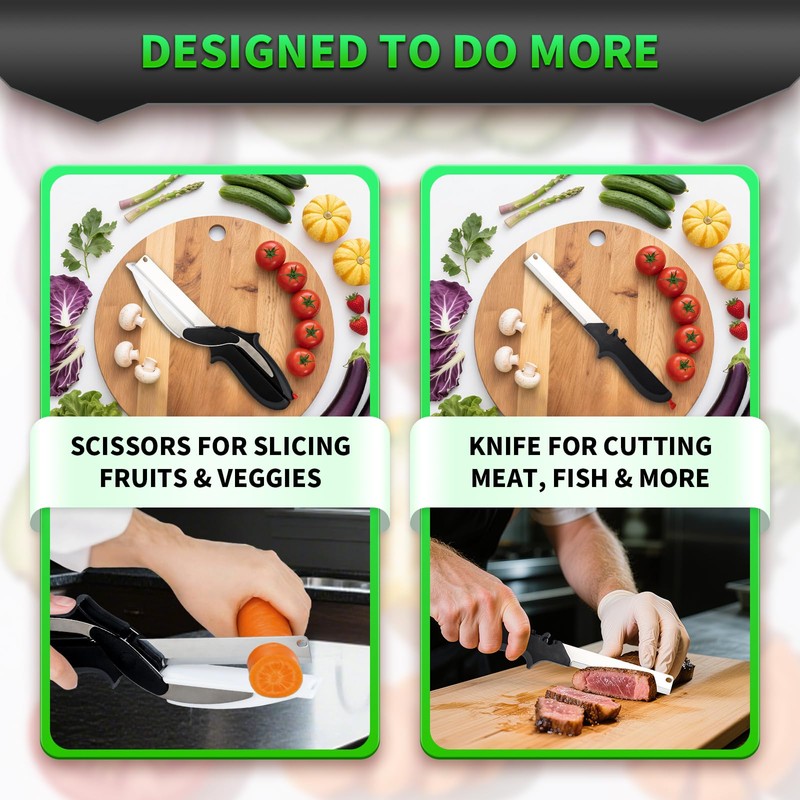 DZ Duozhan Kitchen Scissors with Cutting Board, Stainless Steel, Easy