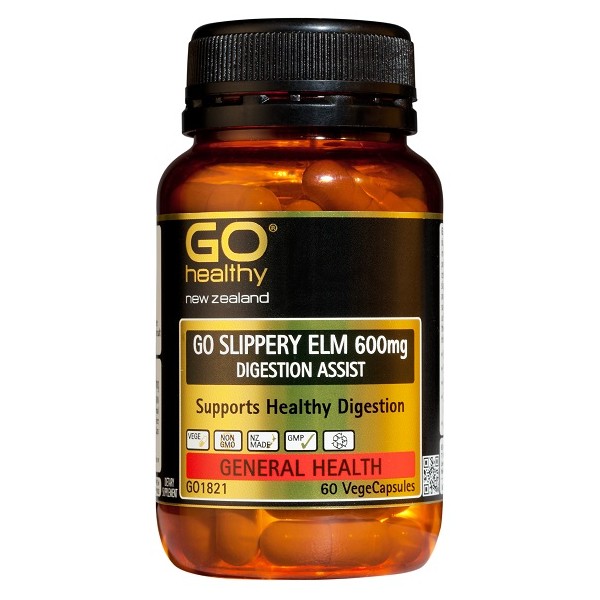GO Healthy GO Slippery Elm 600mg Digestion Assist Capsules 60