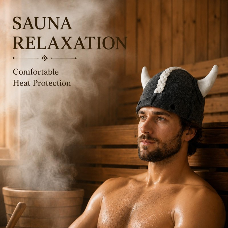 100% Wool Sauna Hat, Felt Viking Cap, Heat Protection Gray