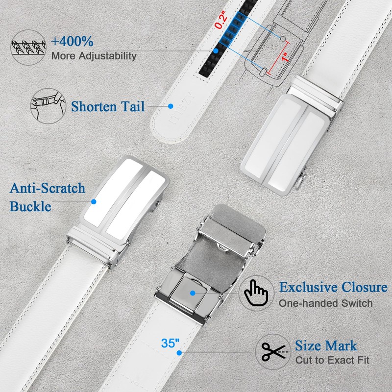 ITIEZY Men's Automatic Belt Designer Leather Belt Buckle Black, white