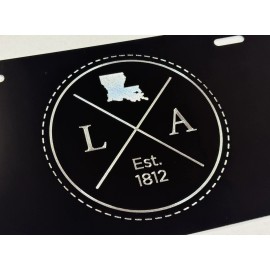 Diamond Etched LA Louisiana State Car Tag Black Metal Front License Plate