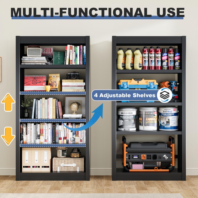 YILFANA 61" Metal Bookshelf and Bookcase | 5-Tier Adjustable Shelves,