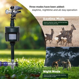 Motion Sensor Sprinkler with Adjustable Head, Day and Night Mode | Water Spray for Lawn and Garden