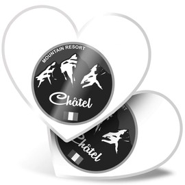 2 x Heart Vinyl Stickers 7.5 cm - Chatel Ski Snowboard Resort France 40171