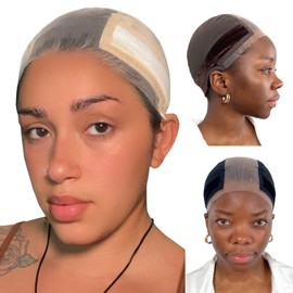 LAB HAIRS Wig Cap with Grip Band for Keeping Wigs in Place, More Full Cap-wide Transparent Lace for Lace Front Wigs - Brown/Black/Nude Non Slip Cap Make Your Wig Be Glueless (Nude, L)