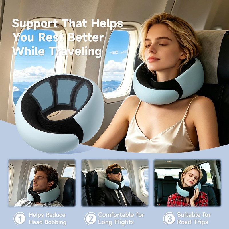 Neck Pillow for Travel, Memory Foam Travel Pillow for Airplanes