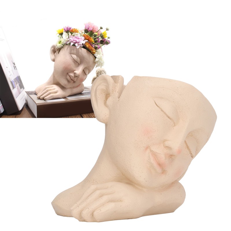 Face Flower Pot Sleeping Girl High Density Resin Drainage Hole