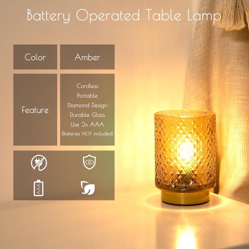 LUSHARBOR Battery Operated Lamp with Timer, Small Table Lamp Bedside