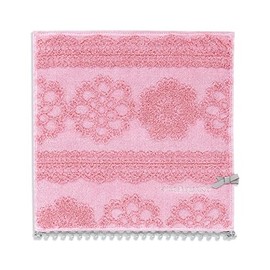 JILLSTUART Dainty Lace Towel Handkerchief, Fluffy, Cute, Lace, Ribbon, Elegant, Floral Print, Pink, 58-1510070, Approx. 9.8 x 9.8 inches (25 x 25 cm)