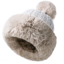 JFAN Fluffy Winter Women’ s Hat Skull Beanie Knitted Cap Fashionable Russian Hat Pompom Beanies Outdoor, White