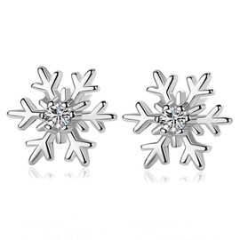 DEEPOW ANLACOCN Snowflake Stud Earrings, Sterling Silver Snowflake Snow Winter Jewellery Women Girls Diamonds Studs, Hypoallergenic for Sensitive Ears, Cubic Zircon Studded Ear Jewelry
