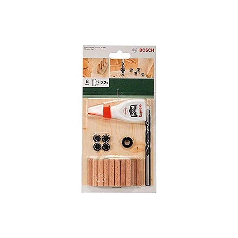 Bosch 2609255306 40mm Dowel Set with Diameter 8mm (32 Pieces)