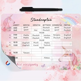 BOYATONG Unicorn timetable wipe clean, timetable magnetic, school enrolment girl gift, first day at school girls school cone filling girls, contents school cone girls