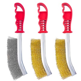 Tekenewbse Pack of 3 Hand Wire Brush, 140 mm Brass Wire Brush and Stainless Steel Brush, Wire Brush, Steel Brush, Metal Brush for Workshop, Household and DIY Projects