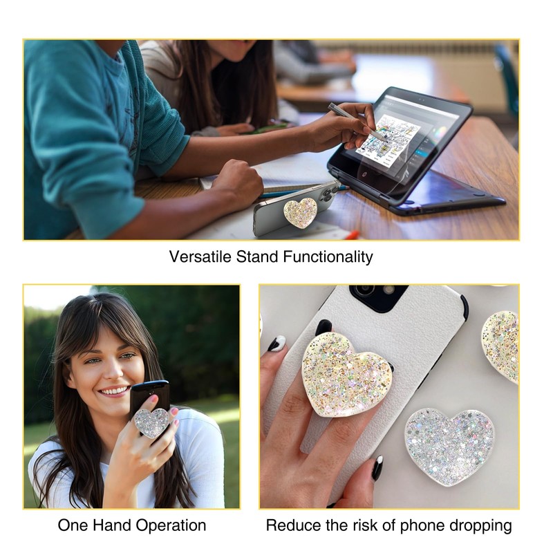 Set of 2 Universal Heart-Shaped Phone Grip Holder with Stand,Finger