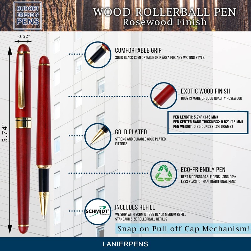 Lanier Pens Budget Friendly Beautiful Wood Rollerball Pen - Rosewood