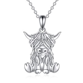 VONALA Highland Cow Necklace 925 Sterling Silber Scotland Cow Pendant Jewellery Birthday Gifts for Women Girls